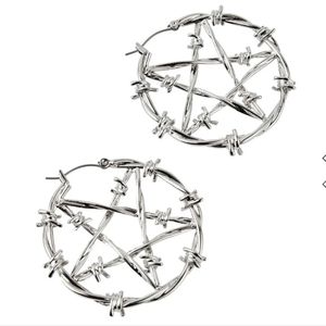 Killstar Silver Barbed Wire Pentagram Earrings - Brand New